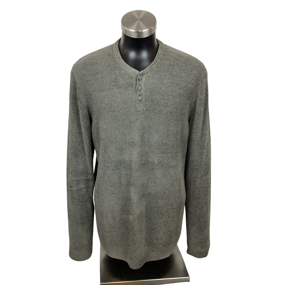 Barefoot Dreams Men's Crewneck Henley Sweater in Olive Green